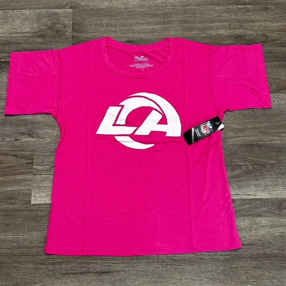 LA Rams Puka Nacua #17 Majestic Threads Pink T-Shirt Womens Size Large NWT - Picture 3 of 6